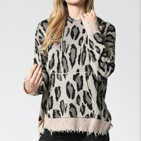 FATE Women's Size Med Sweater Pullover Hoodie Distressed on Purpose Animal Print - Picture 7 of 7